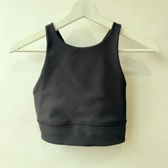 Lululemon Energy Bra High Neck Long Line Rib Black Women’s Size 6 J207 - Picture 2 of 5